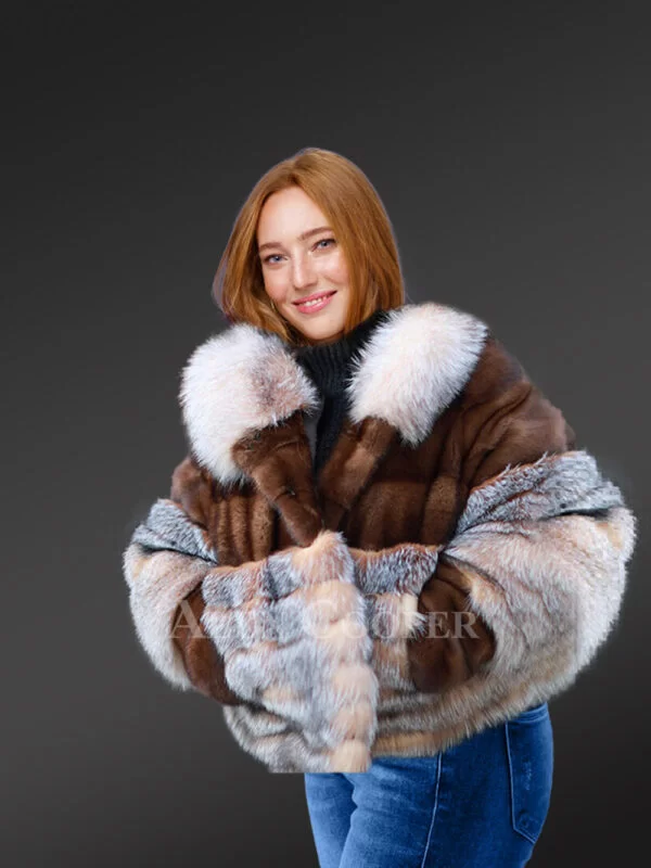 Mink Coat for Women with Fox Fur Accents sideview