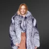 Women Mid Length Silver Fox Fur Coat