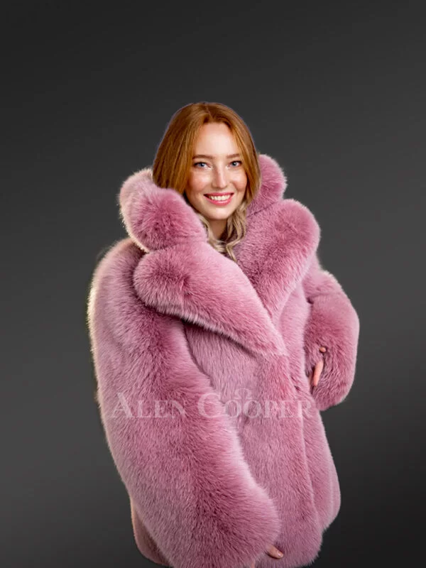 Womens Fox Fur Long Coat in Swing Style - Image 8