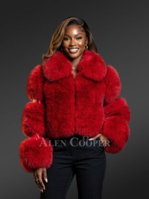 Womens Crop Coat in Fox Furs