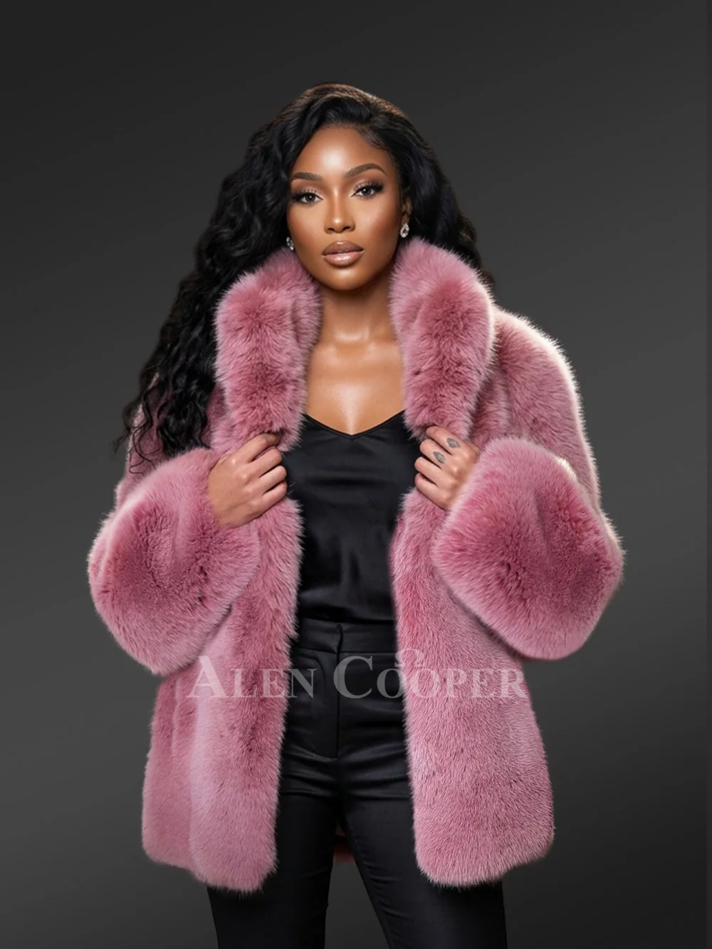 Womens Fox Fur Long Coat in Swing Style