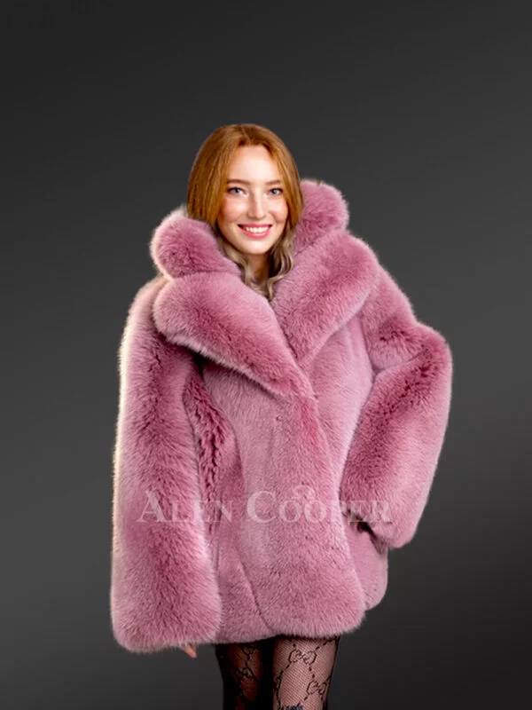 Womens Fox Fur Long Coat in Swing Style - Image 4