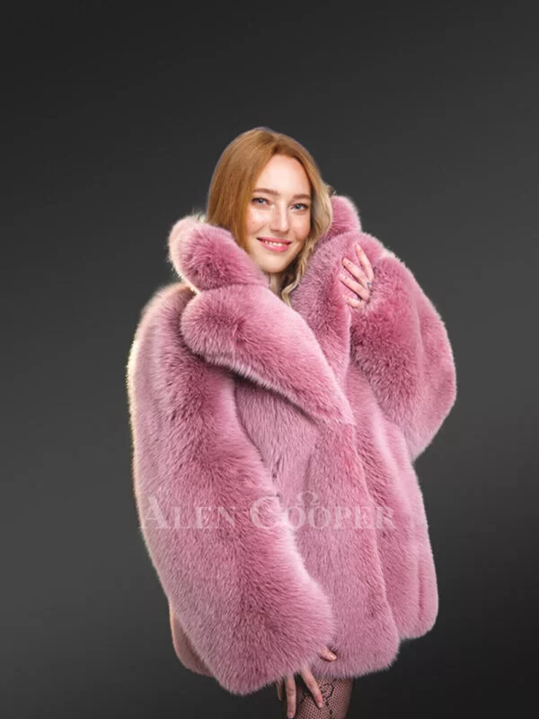 Womens Fox Fur Long Coat in Swing Style - Image 6