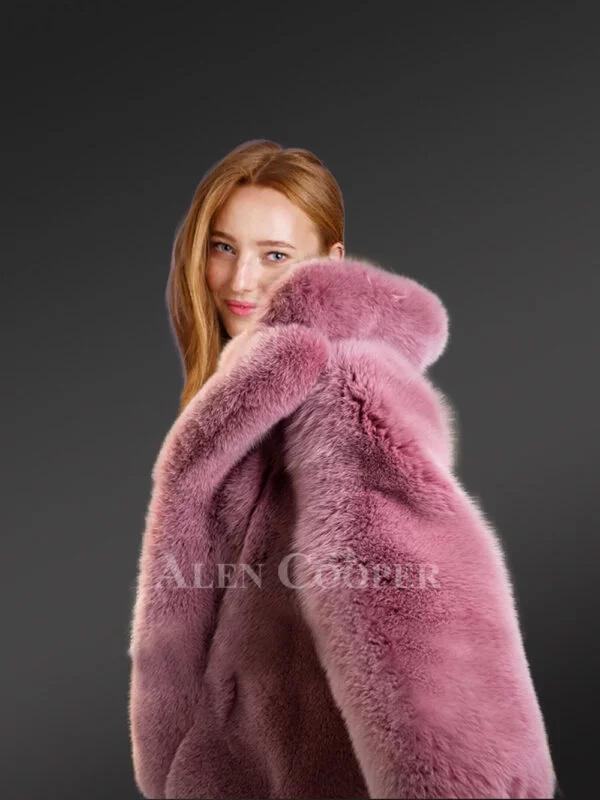 Womens Fox Fur Long Coat in Swing Style - Image 5