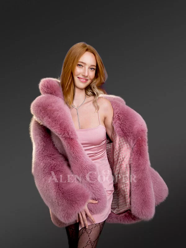 Womens Fox Fur Long Coat in Swing Style - Image 2