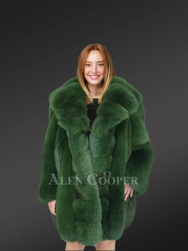 Womens Long Coat in Fox Fur Pelts and Satin - Image 2