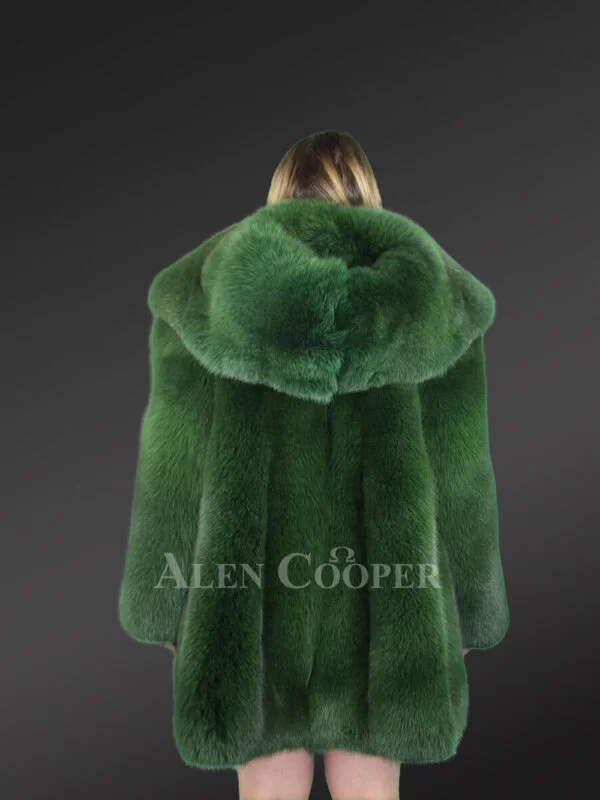 Womens Long Coat in Fox Fur Pelts and Satin - Image 5