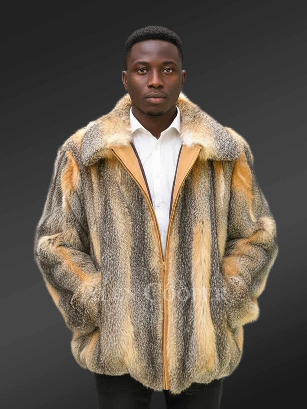 Fox Fur Men Jacket in Snuggly Bomber Style