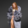 Long Silver Fox Fur Coat with Hood