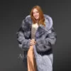 Long Silver Fox Fur Coat with Hood