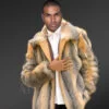 Men Bomber Jacket in Grey Fox Fur