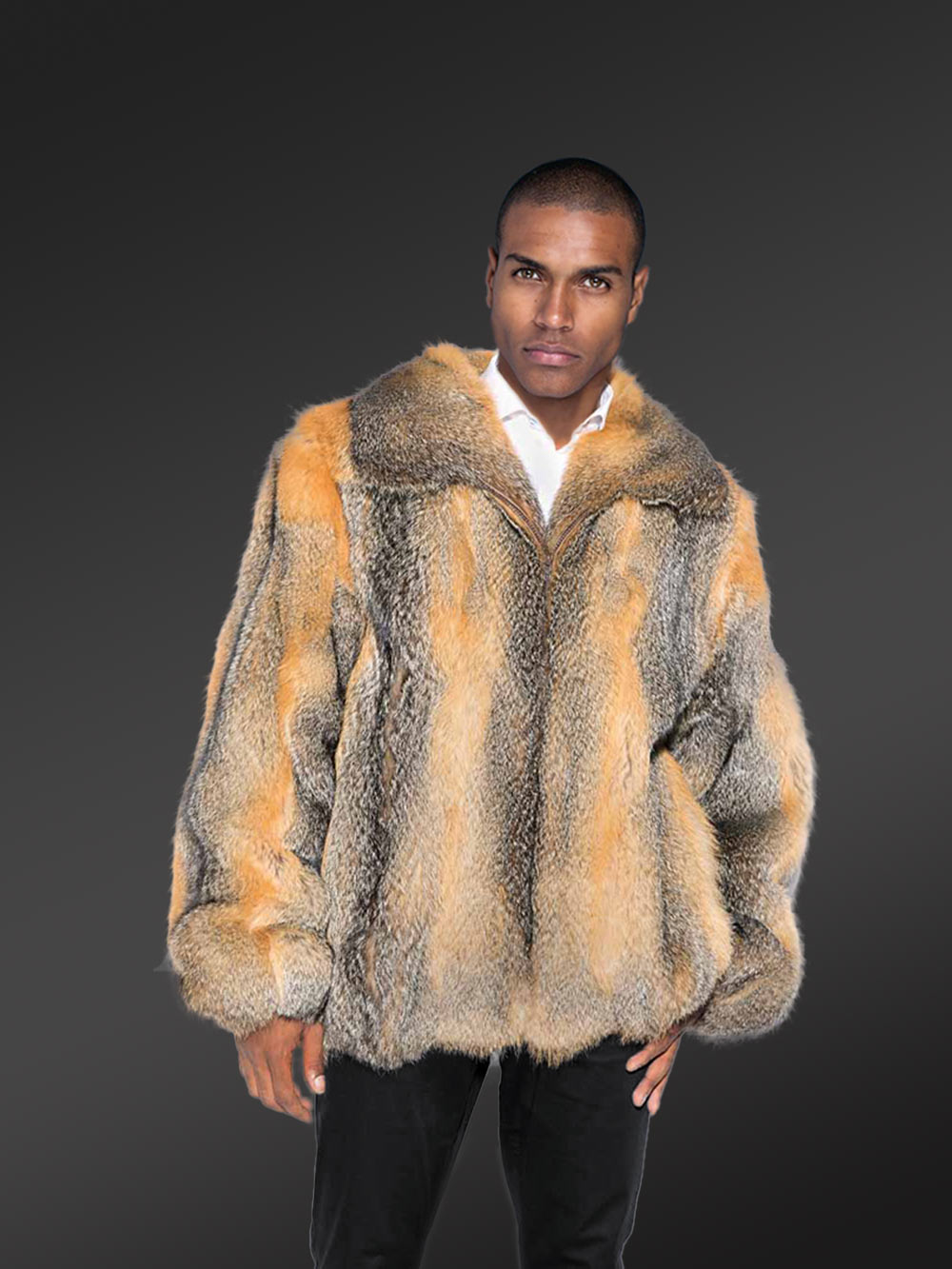 Fox Fur Men Jacket in Snuggly Bomber Style - Image 4