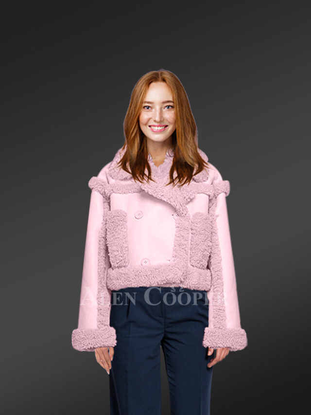 Womens Shearling Crop Coat in Pink to Look Pretty While Staying Warm