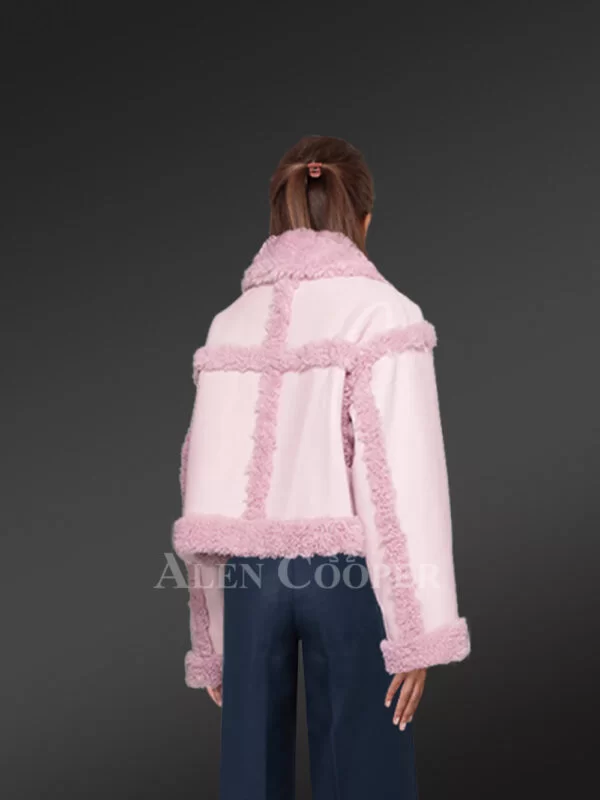 Womens Shearling Crop Coat in Pink to Look Pretty While Staying Warm - Image 4