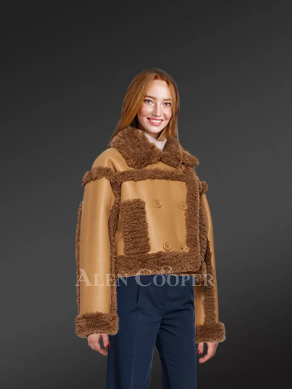 Womens Crop Coat in Shearling to Step out in Style This Winter - Image 2
