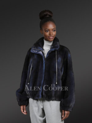 Blue Mink Bomber with Turtleneck Collar – Exceptional Warmth & Great Looks