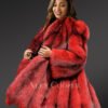 Dressy Cross Fox Fur Coat in Blood Red