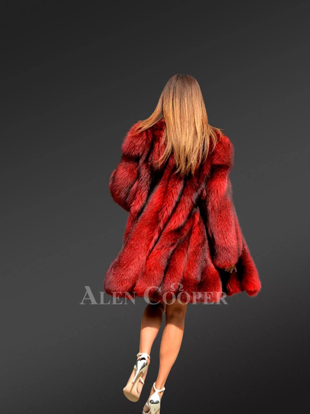 Dressy Fox Fur Womens Coat Looks Brilliant in Red