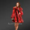 Dressy Cross Fox Fur Coat in Blood Red