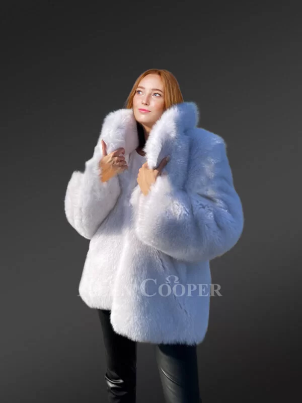 Dressy Dyed Fox Fur Coat in Snow White - Image 3