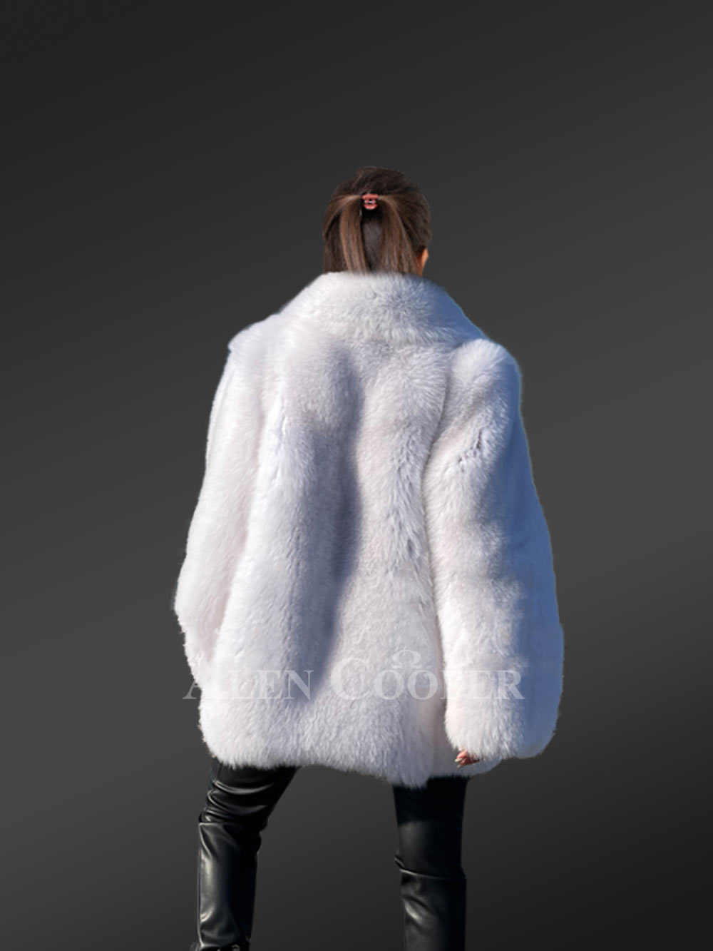 Dressy Dyed Fox Fur Coat in Snow White - Image 10