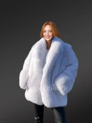 Dressy Dyed Fox Fur Coat in Snow White