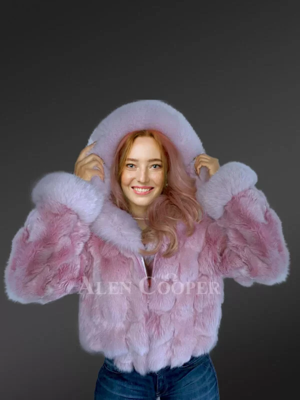 Fox Fur Cropped Bomber Jacket in a Lovely Shade of Pink - Image 7