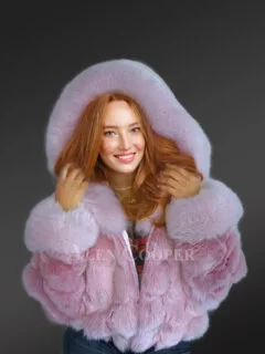 Fox Fur Crop Bomber Jacket in a Lovely Shade of Pink