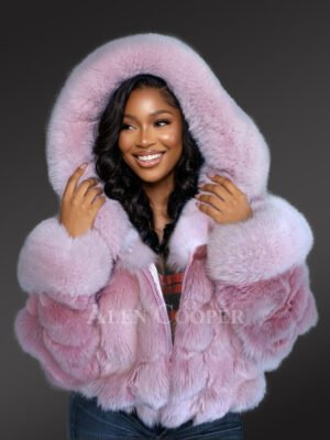 Fox Fur Cropped Bomber Jacket