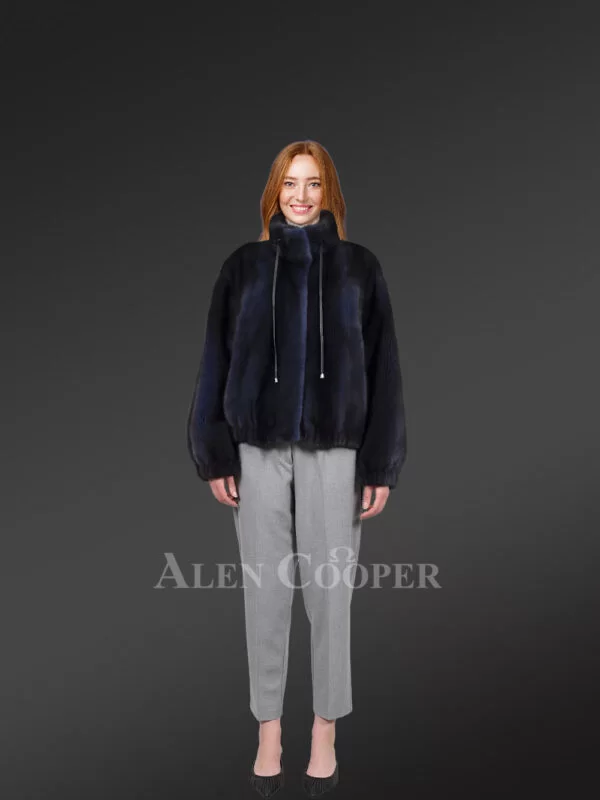 Blue Mink Bomber with Turtleneck Collar – Exceptional Warmth & Great Looks - Image 3