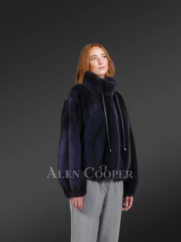 Blue Mink Bomber with Turtleneck Collar – Exceptional Warmth & Great Looks - Image 4