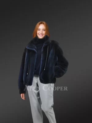 Full Skin Turtle Neck Mink Bomber for Women