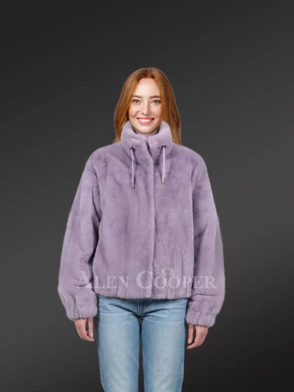 Full Skin Turtle Neck Mink Bomber in Mauve