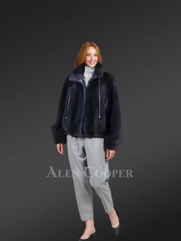 Blue Mink Bomber with Turtleneck Collar – Exceptional Warmth & Great Looks - Image 2