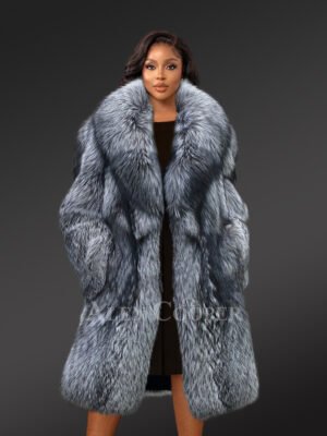 Long Blue Silver Fox Fur Coat