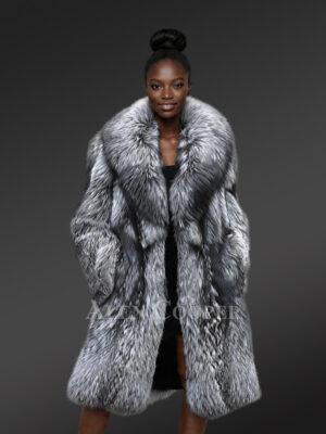 Long Blue Silver Fox Fur Coat for an Aristocratic Look