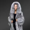 Long Blue Silver Fox Fur Coat for Women