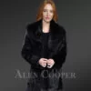 Long Rabbit Coat with Fox Fur Collar Accent