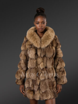 Real Fox Fur Coat for Women with Concealed Clip-Lock Closure