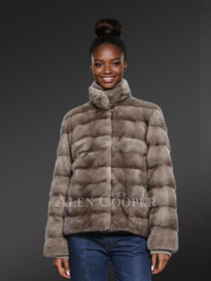 Turtle Neck Mink Coat In Ash Grey-An Absolute Elegant Wear