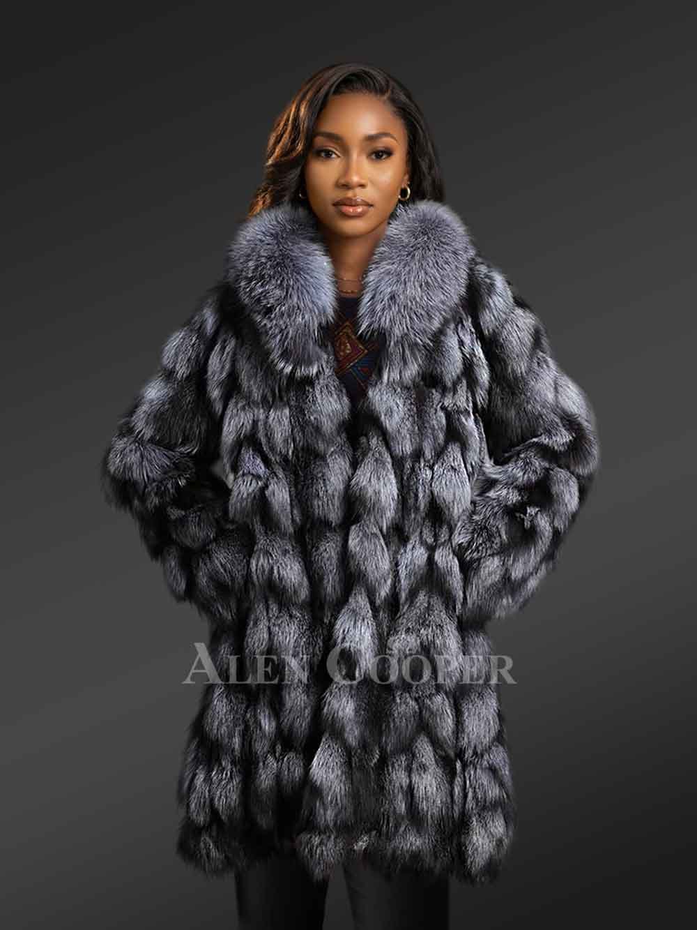 Turtleneck Fox Fur Coat
