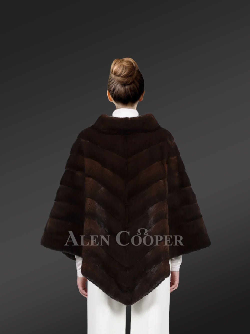 V Shape Mink Poncho in Coffee - Image 4