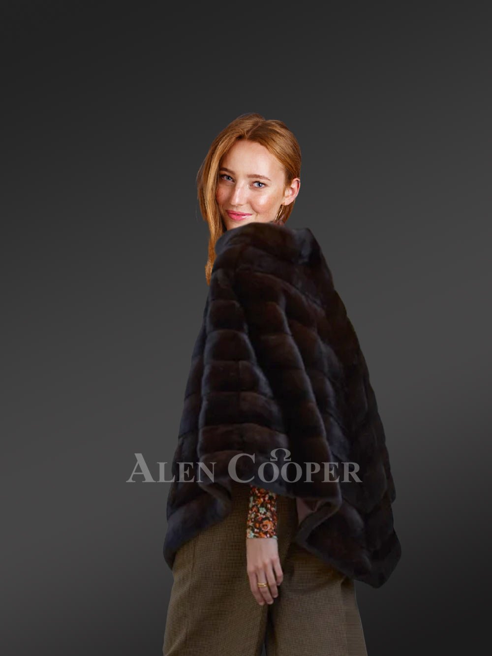 V Shape Mink Poncho in Coffee - Image 5