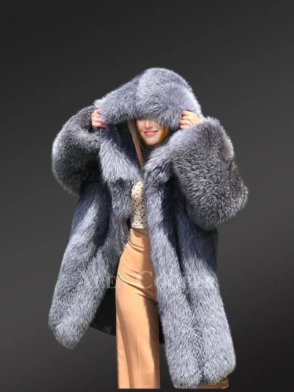 Women’s Dressy Silver Fox Fur Coat - Image 2