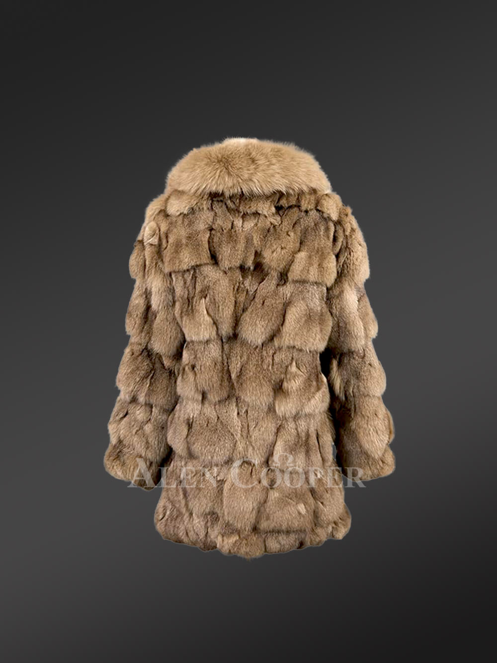 Women’s Mid Length Fox Fur coat with Fox Fur Collar in Brown - Image 7