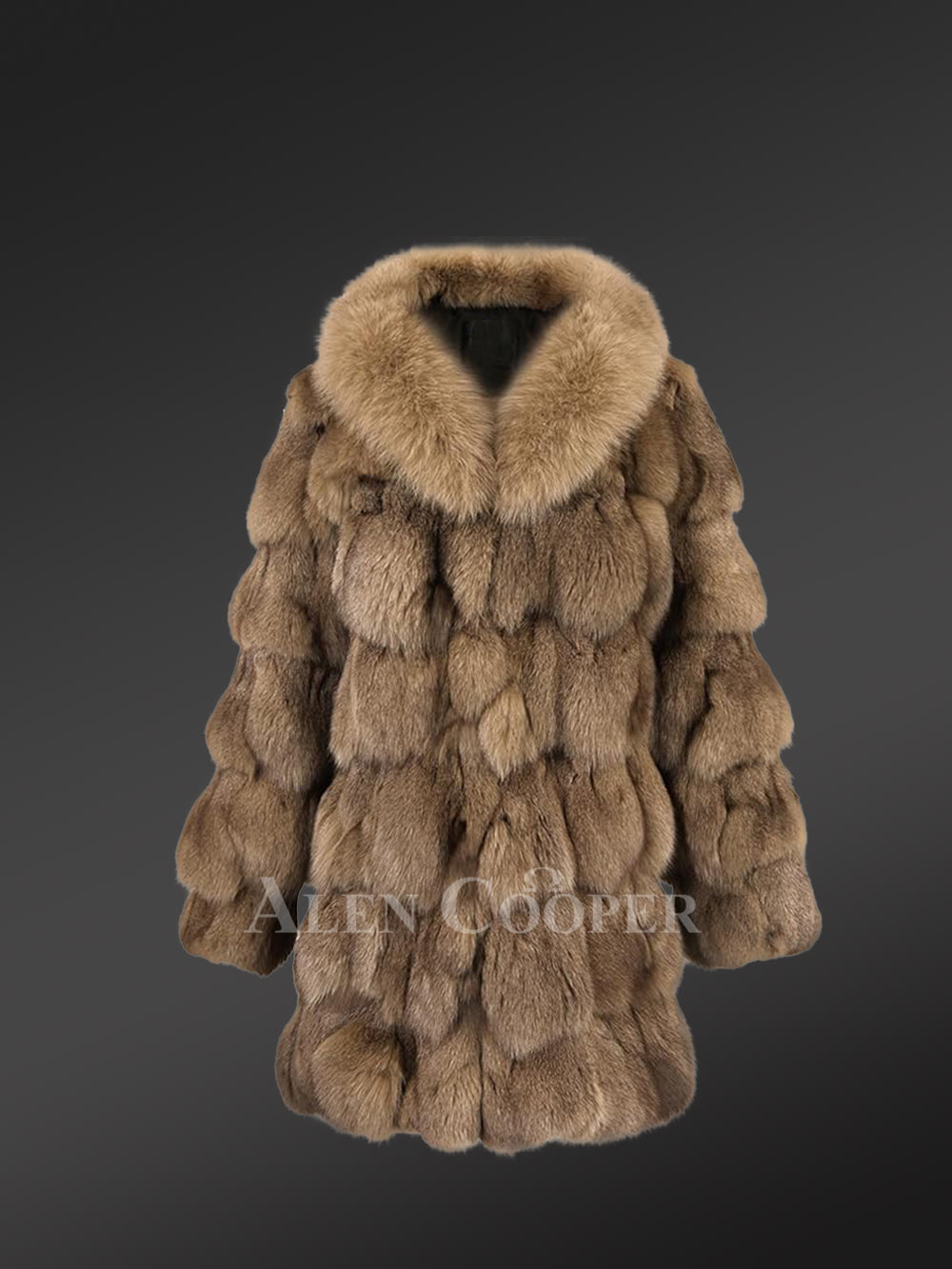Women’s Mid Length Fox Fur coat with Fox Fur Collar in Brown - Image 5