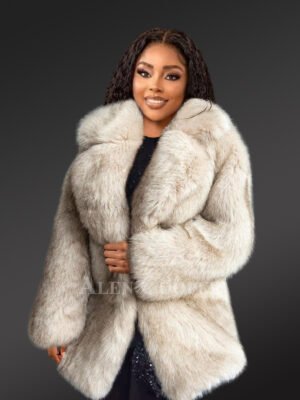 Womens Beige Fox Fur Coat