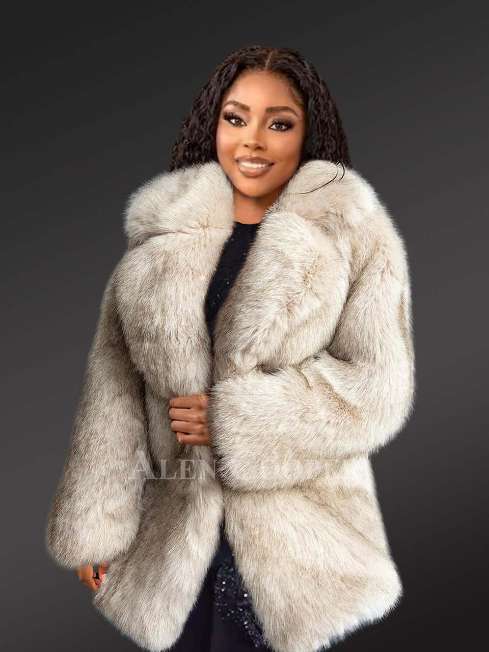 Womens Beige Fox Fur Coat