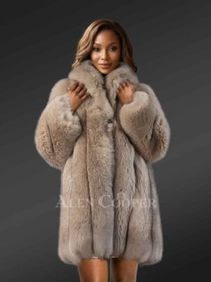 Womens Beige Fox Fur Coat
