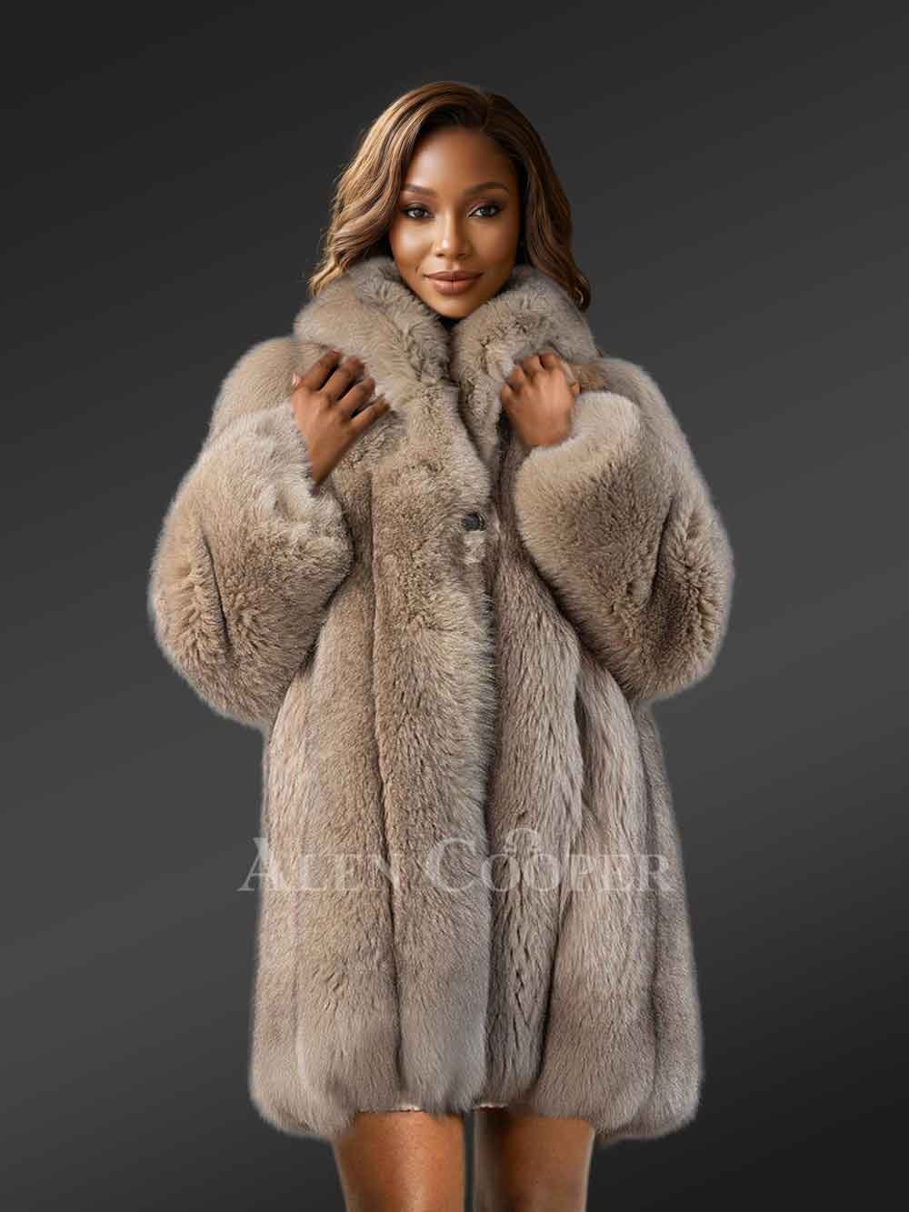 Womens Beige Fox Fur Coat